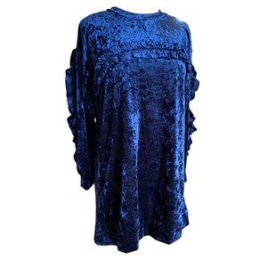 NWT Kaktus Crushed Velvet Ruffle Mini Dress Navy Blue Shift Dark Fairy Grunge-M